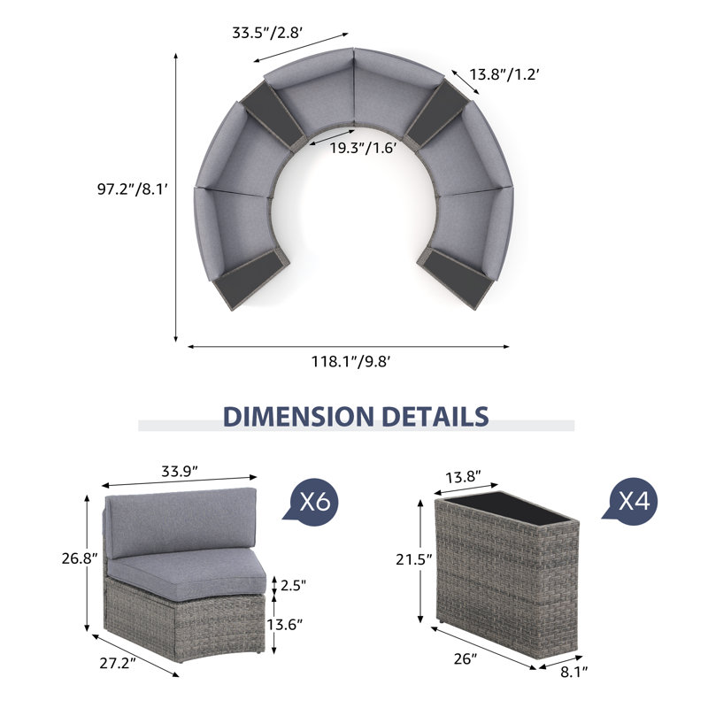 6 - Person Seating Group With Cushions, Gray Frame/Gray Cushion