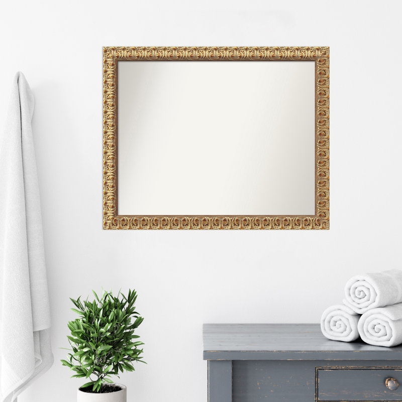 Florentine Gold Wood Bathroom Vanity Non-Beveled Wall Mirror, 25.5" x 31.5"