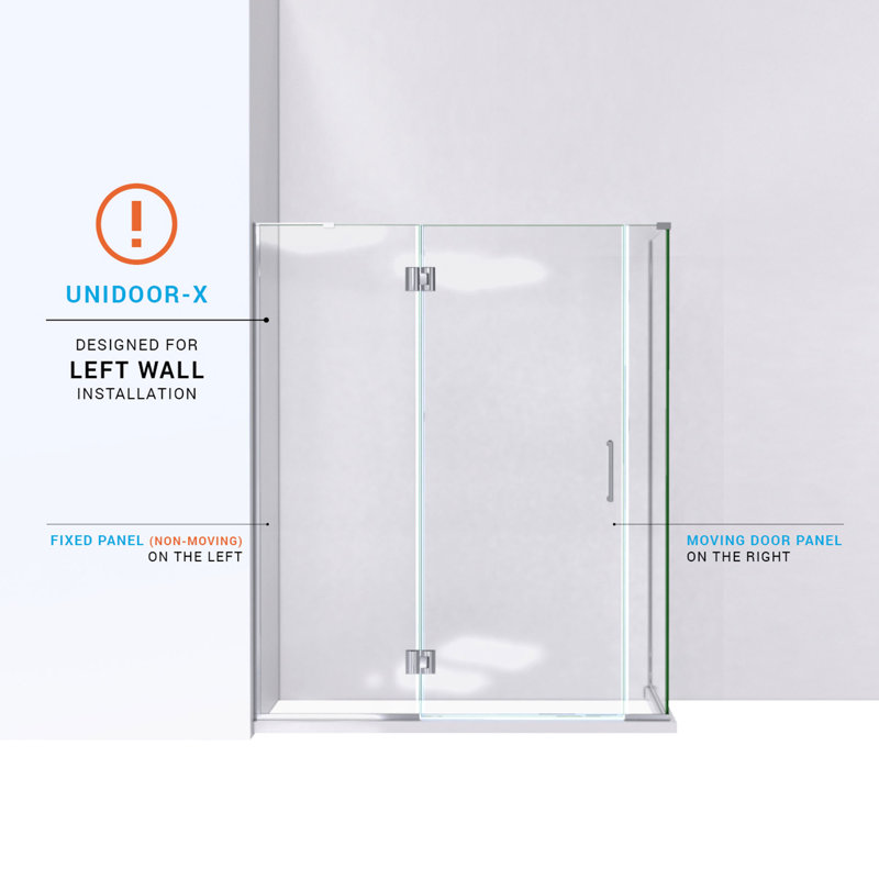 Unidoor-X 60" x 72" Rectangle Hinged Shower Enclosure, Brushed Nickel, Left Side