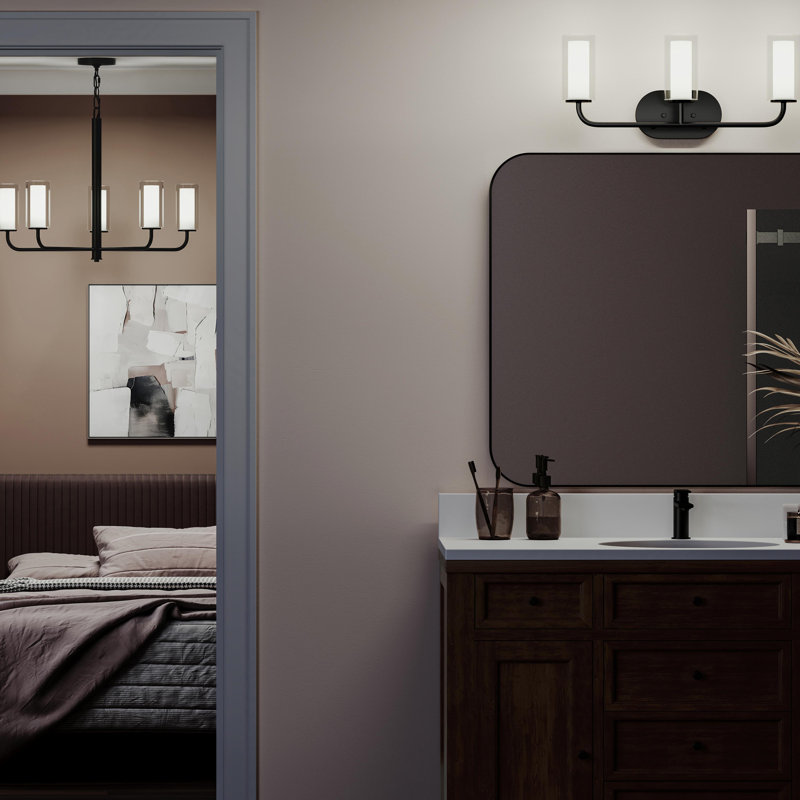 Éclairage pour meuble-lavabo noir mat à 3 lumières avec abat-jours en verre Mack, Noir mat, 3 Lights