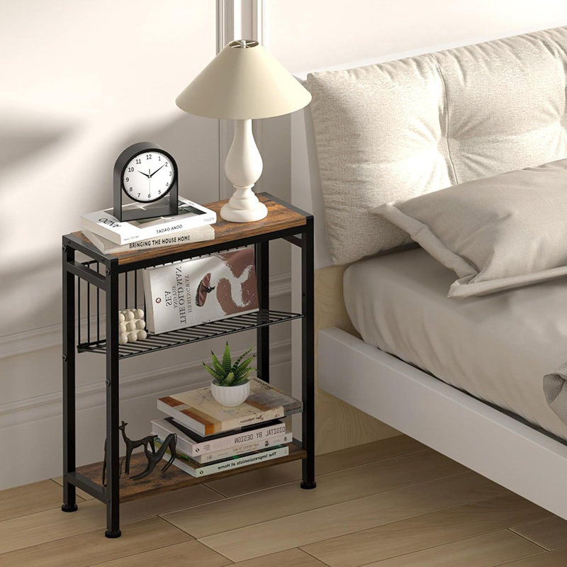Table d'appoint pour petits espaces, design 2 en 1 avec porte-revues, brun rustique