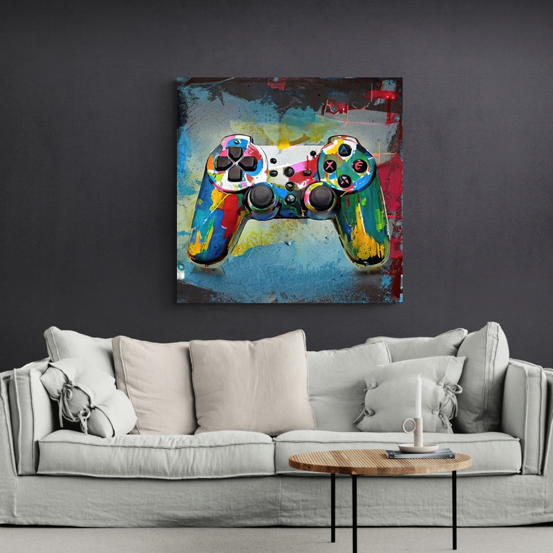 «Funky Tut» par Stephen Chambers - peinture sur toile tendue, H 15 po x l 15 po x P 1,5 po