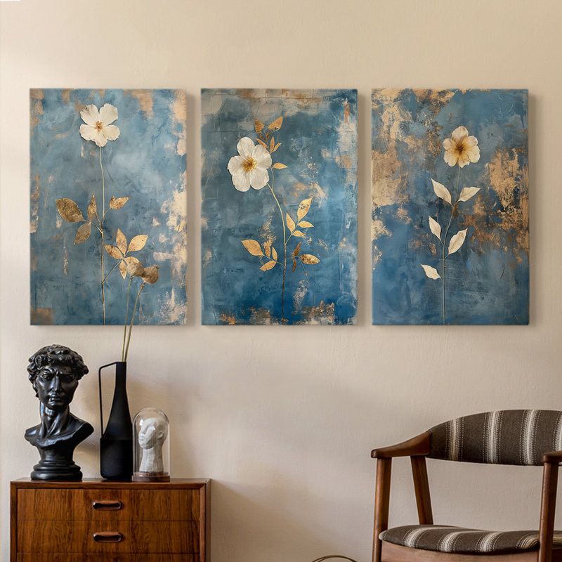 Étude florale, série 16, ensemble de 3 toiles tendues avec châssis, prête à être accrochée, H 36 po x l 24 po