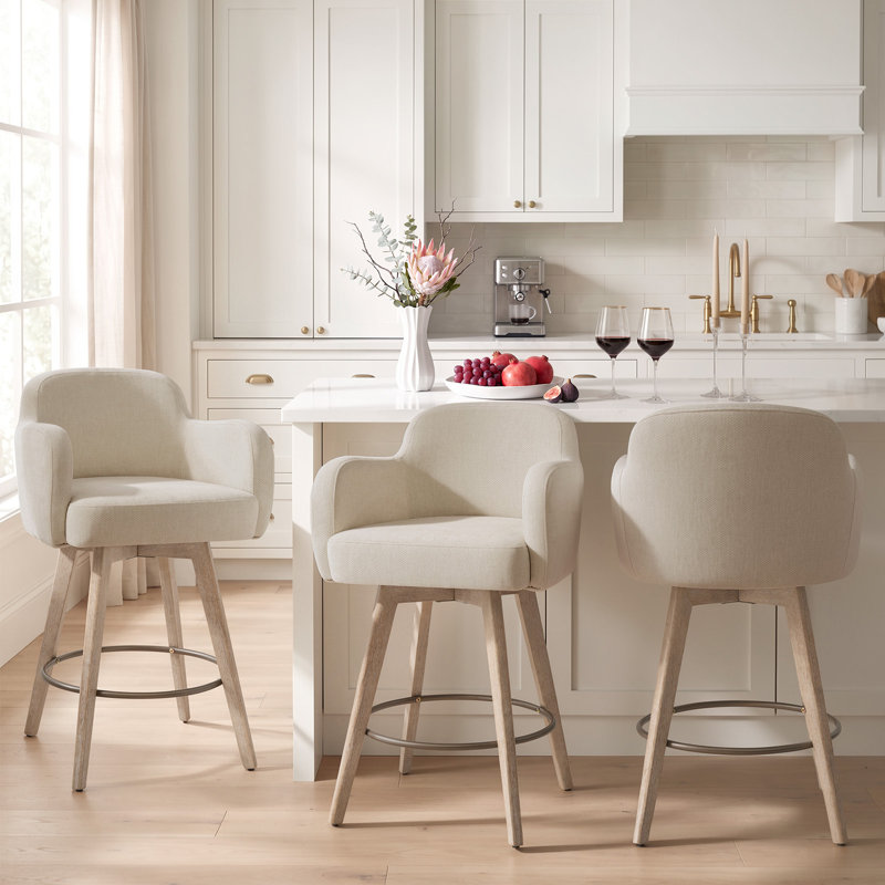 Tabourets de bar pivotants en chenille avec accoudoirs, Beige