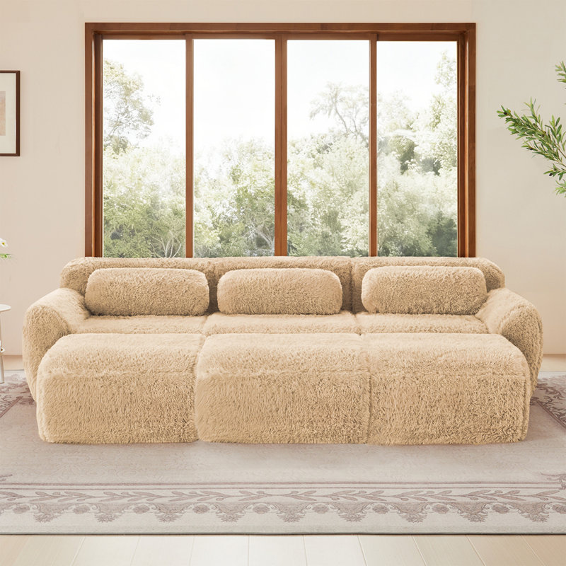 Canapé modulaire 3 places à haute densité avec 3 repose-pieds, Kaki pâle