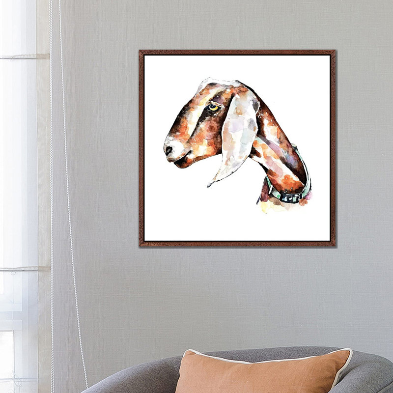 Nubian Goat I - Painting on Canvas, Classic Brown Wood Framed, 66.04 cm H x 66.04 cm W