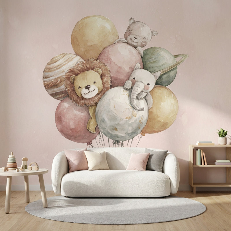Adhésif mural ballons animaux fantaisistes, Non tissé, 140 po x 108 po