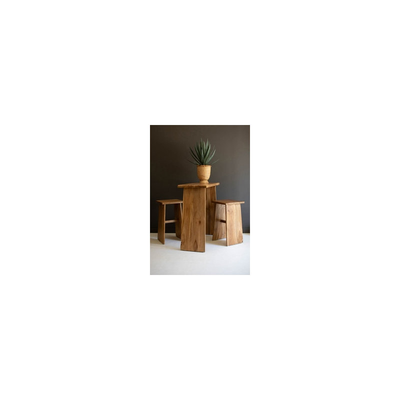  Ensemble de 3 tables de bar et 2 tabourets en bois de teck