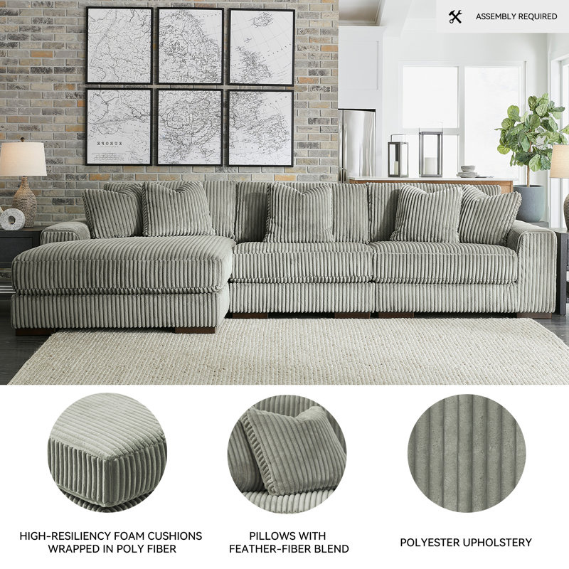 Lindyn 3 - Piece Upholstered Sectional, Gray Polyester, Left Hand Facing