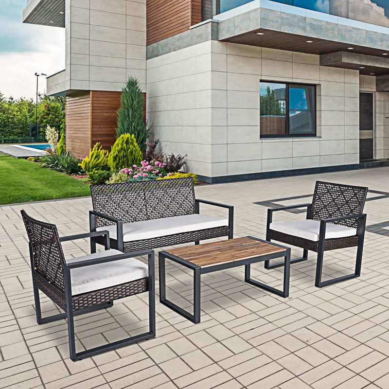 4-Piece Outdoor Patio Furniture Set, Beige, Black/Brown