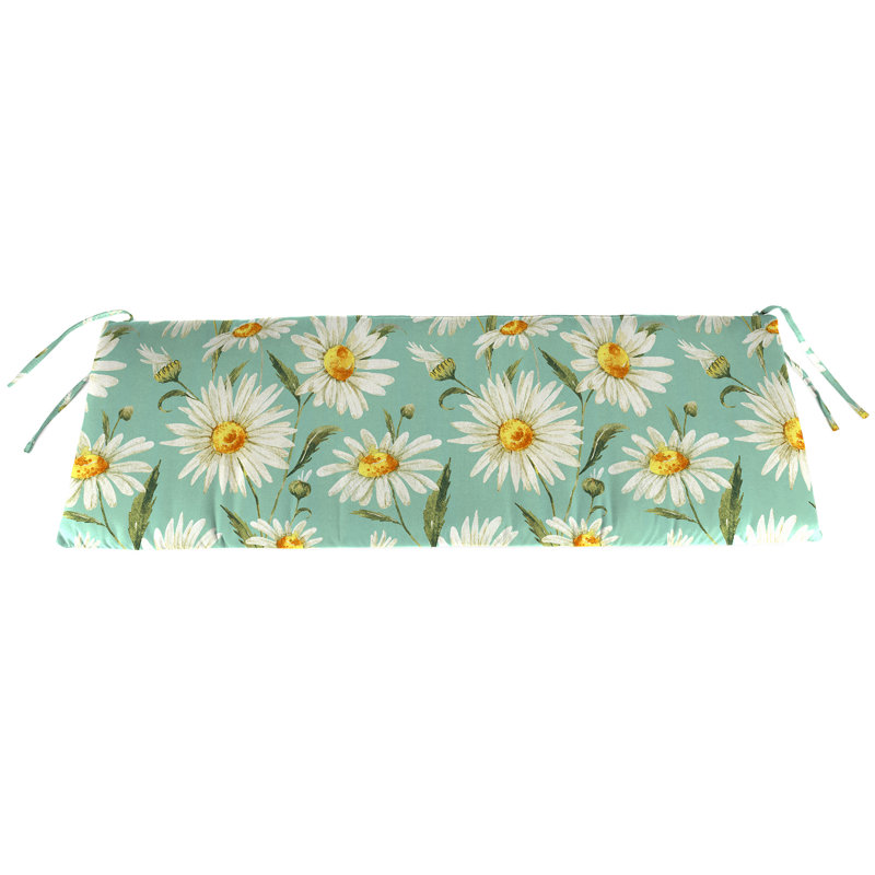 47" x 16" Outdoor Bench Cushion with Ties, Green/White