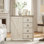 Commode Isla, 4 tiroirs, porte de grange coulissante, plateau brun, délavé