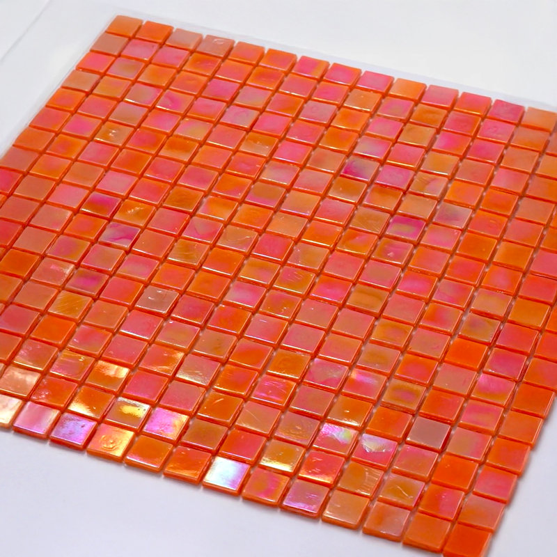 Skosh 0.6" x 0.6" Glass Grid Mosaic Wall & Floor Tile, Fire Orange