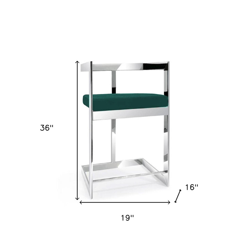 Chaise de bar 26 po en velours vert et argent et acier inoxydable