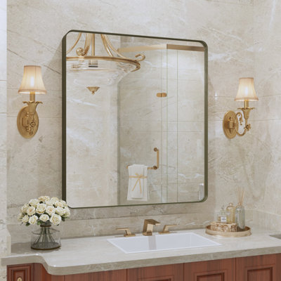 Lesamuel Filleted Corner Wall Mounted Bathroom and Vanity Mirror With Aluminum Frame