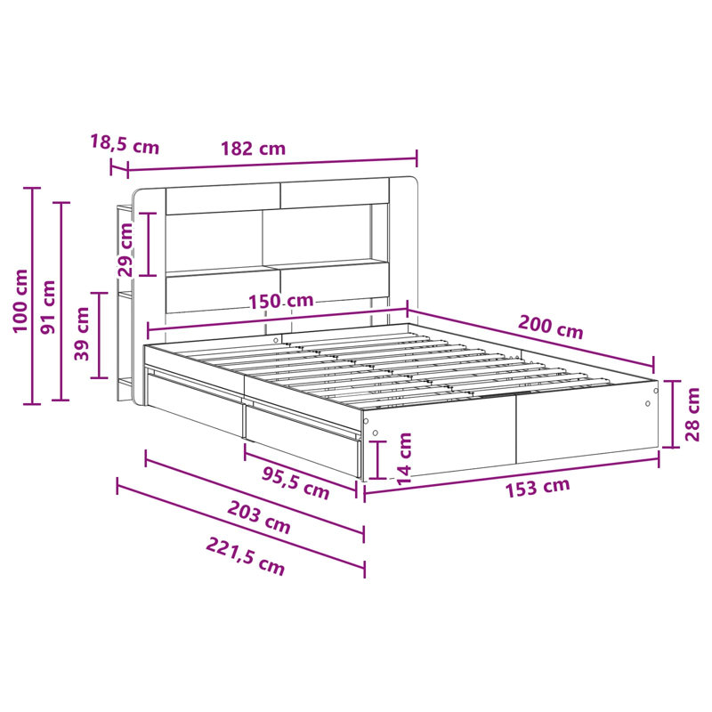 Bed, Concrete Grey, European Kingsize (160 x 200 cm)