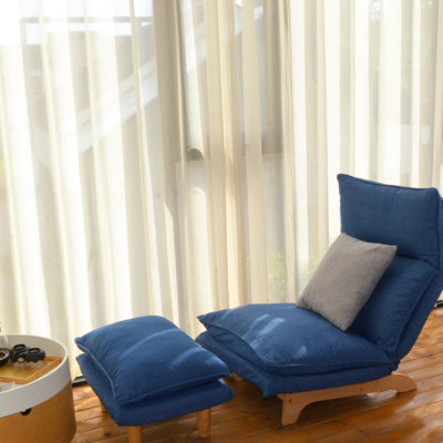 Fauteuil inclinable pliable pour balcon - structure en métal avec mécanisme de chambre à coucher en tissu doux et relaxant bleu foncé, base
