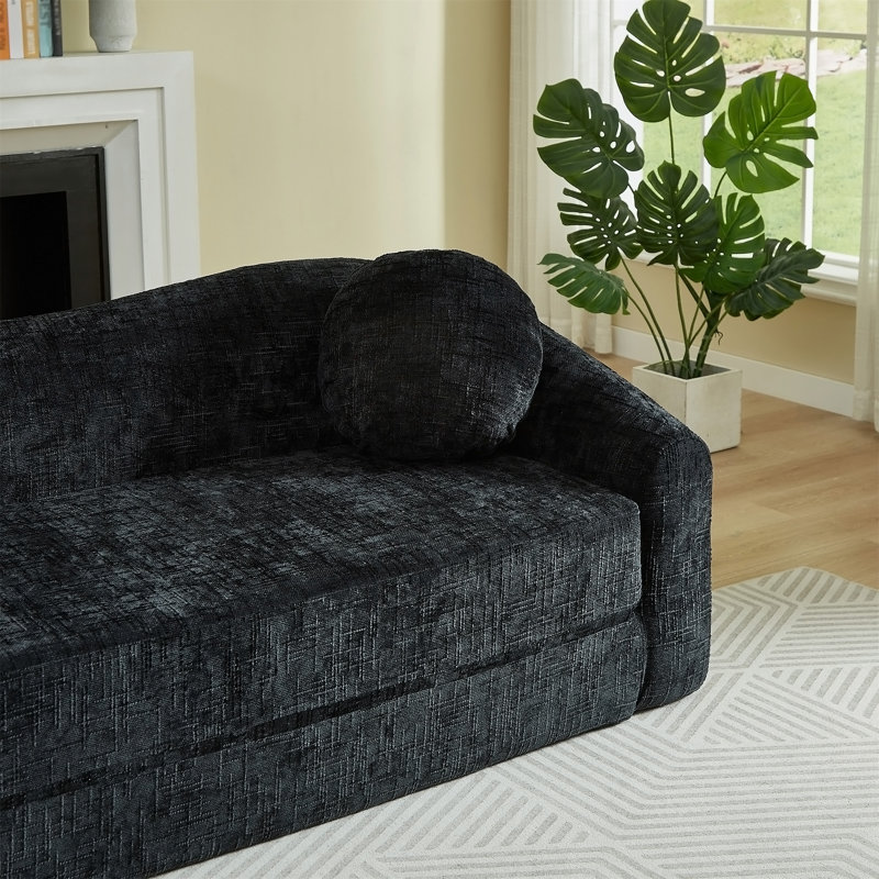 Fauteuil inclinable convertible incurvé de 86 pouces, Chenille noir