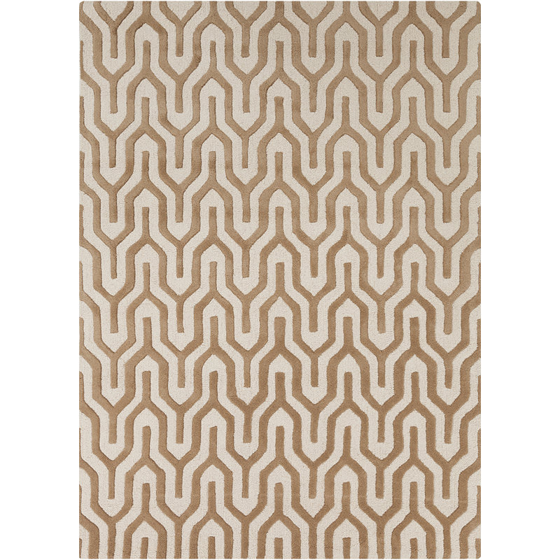 Tapis en laine à motif géométrique abstrait et brun touffeté à la main Preston, 5 pi x 7 pi