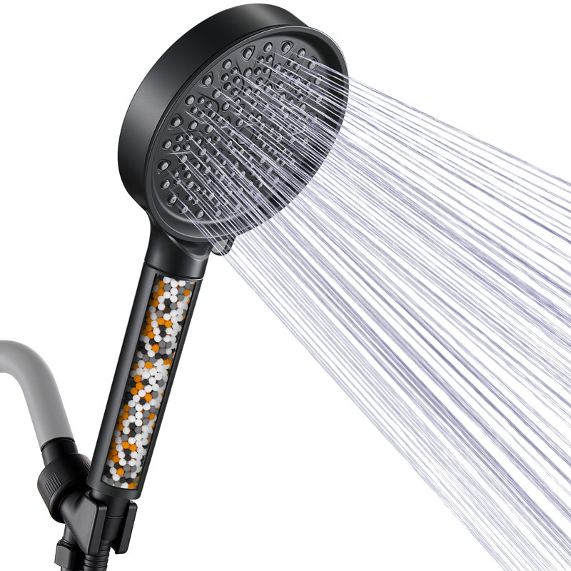 Pomme de douche multi-fonctions à 6 jets avec filtre, Noir mat