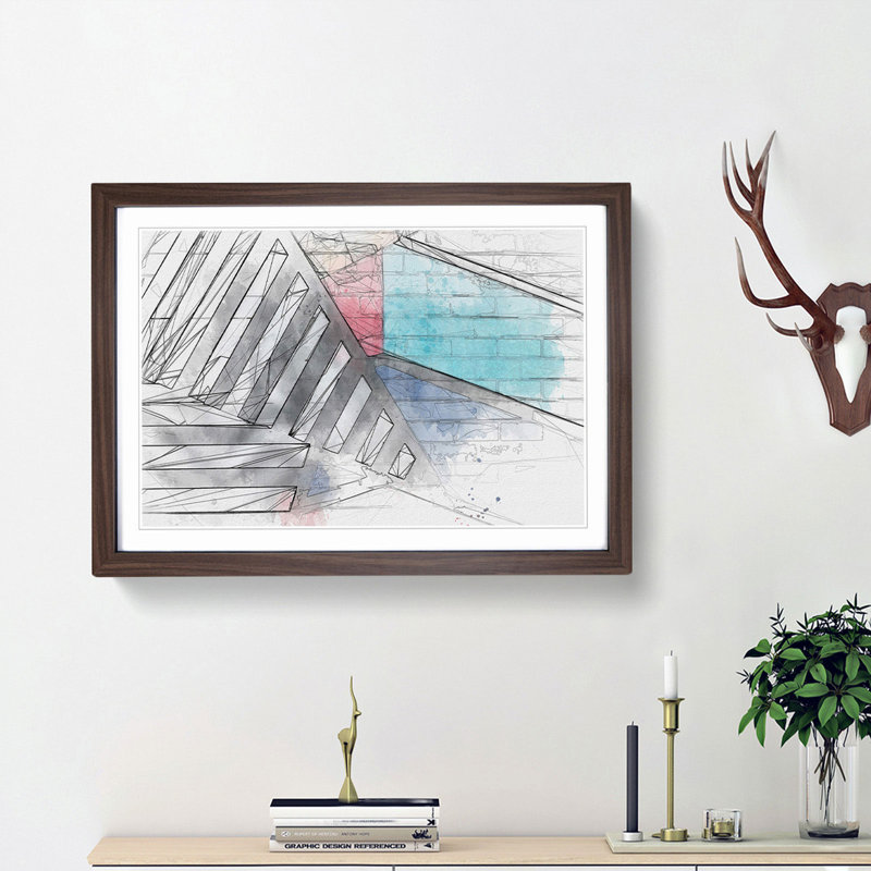 Painted Bricks in Abstract - Picture Frame Drawing Print, Walnut Framed, 62cm H x 87cm W x 2cm D