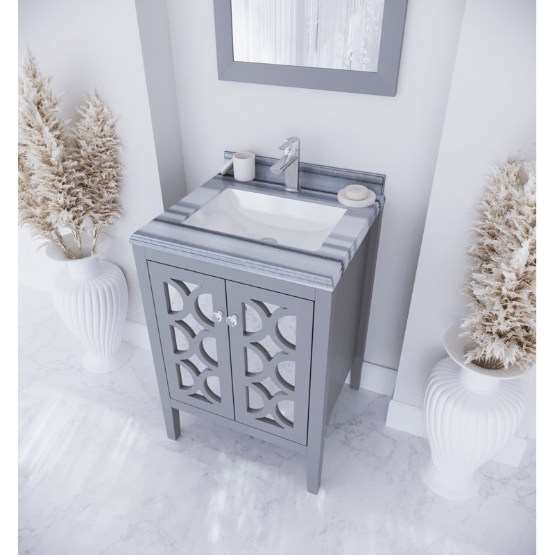 Caballero 24'' Single Bathroom Vanity with Solid Surface Top, Gray, White Stripes
