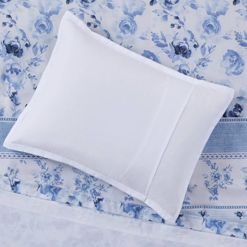 Housse de couette attrayante à rayures florales bleues double / grand, microfibre textile fascinante