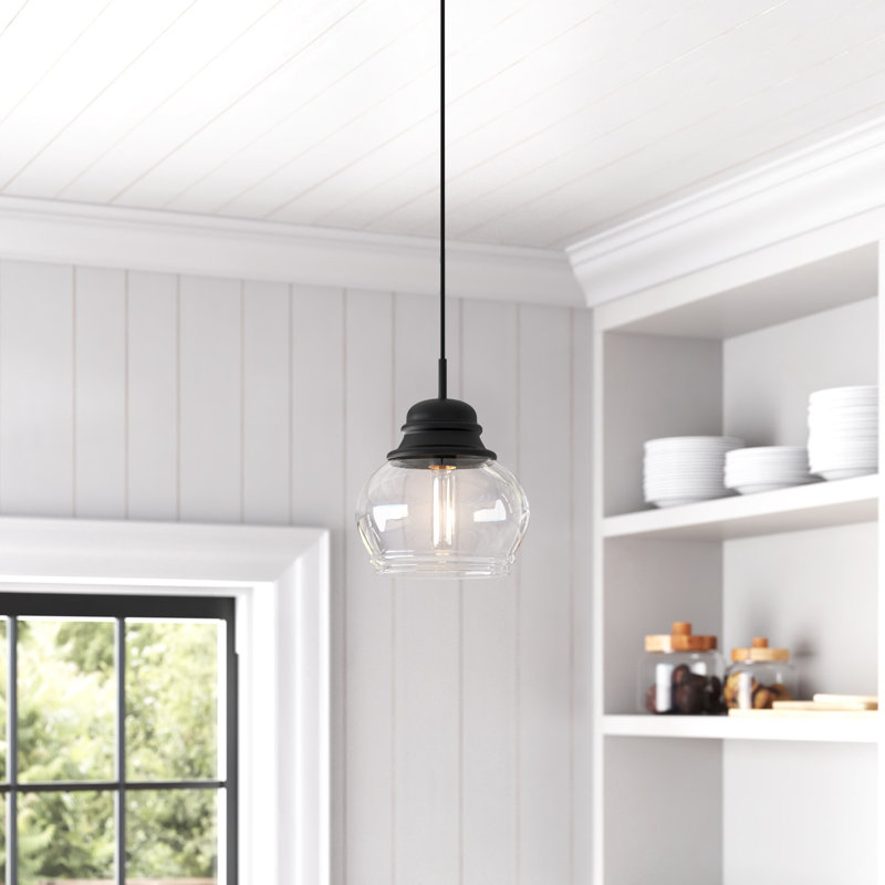 Luminaire suspendu en forme de dôme à 1 lumière avec accents de verre Hendina, Noir