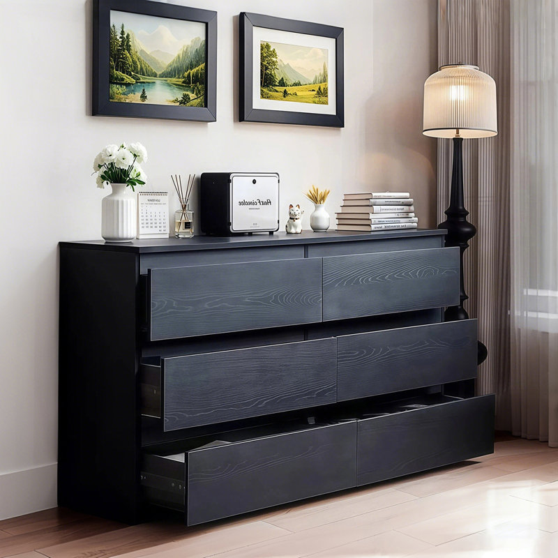 6 Drawer Dresser, Modern Dresser For Bedroom With Spacious Countertop, Storage Cabinet With Concealed Handles, Living Room Cabinet