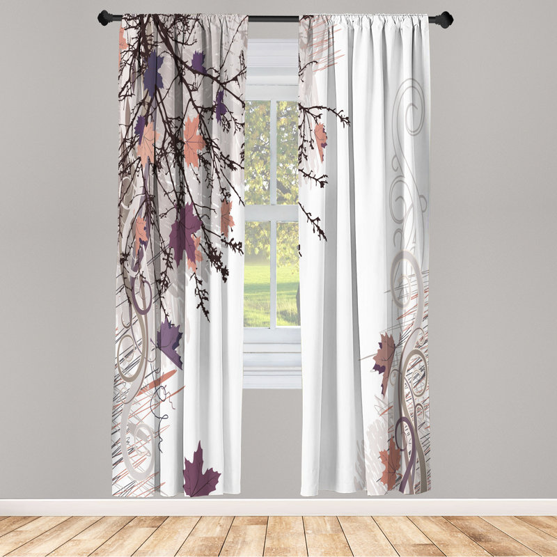 Ebern Designs Nature Curtains, Fall Earth Tones Autumn Leaf, Pair of 28", Dark Peach, 28" W x 84" L
