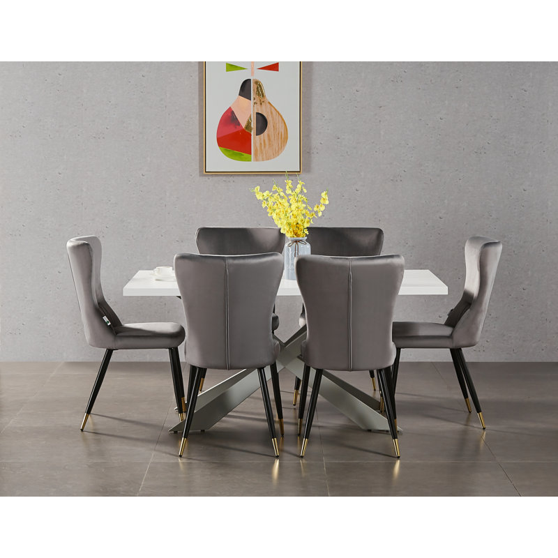 Hartshorne Upholstered Dining Chair, Black/Gold, Grey, 6