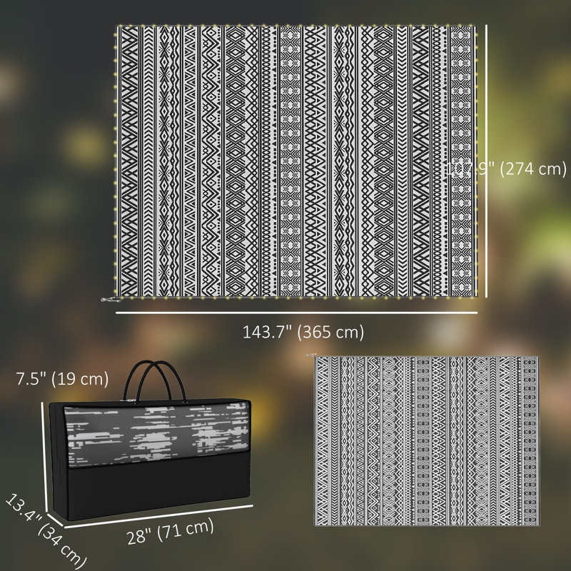 Outdoor Rug Carpet Reversible with USB Lights, 12' x 9', 12' x 9'