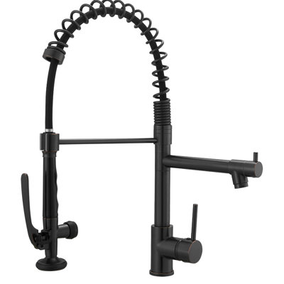 Robinet de cuisine en bronze huilé avec poignée rétractable, poignée simple, pivotant à 360 degrés, remplisseur en céramique, robinet de lavabo commercial en laiton bronze, rotation à 360 degrés,
