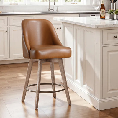  Tabouret de comptoir pivotant 26 po avec structure en bois massif Klayden