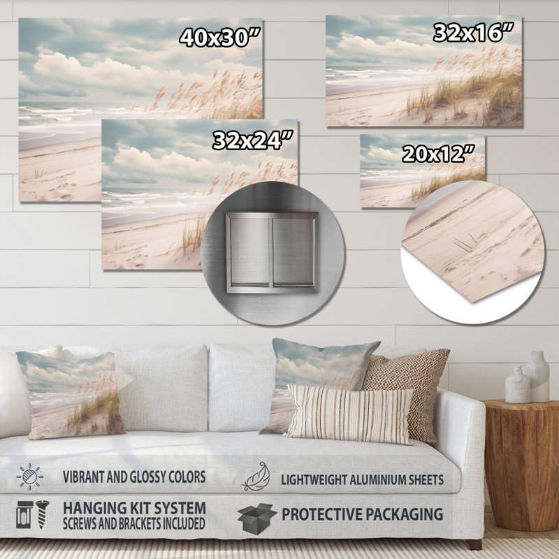 «Beach Grass Landscape IV - Nautical & Beach», reproduction d'art en métal, H 30 po x l 40 po