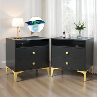 Ensemble de 2 tables de chevet modernes avec station de recharge sans fil