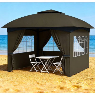 Elegant Double Roof Patio Gazebo,Outdoor Gazebo with Curtains,Church Windows