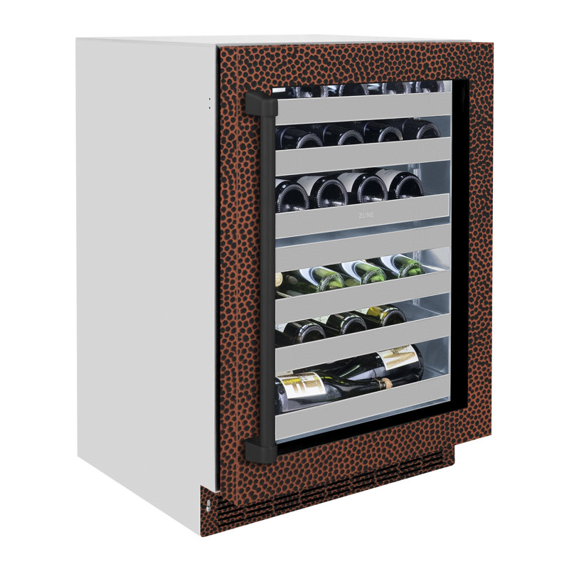 Zline 24 In. Touchstone Dual Zone 44 Bottle Wine Cooler With Hand Hammered Copper Glass Door