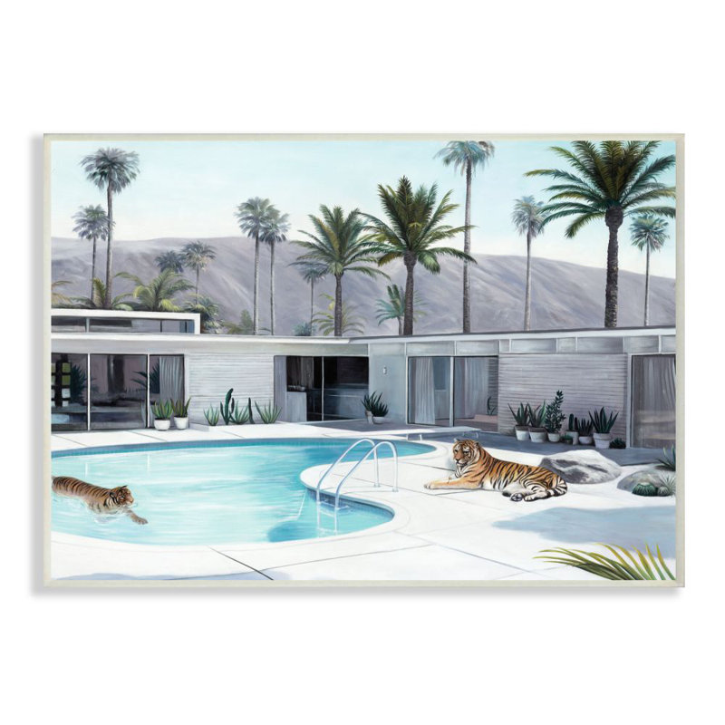 «Tiger Summer Piscine Modern House Palm Trees» par Daphne Polselli - impression d'art graphique, H 10 po x l 15 po