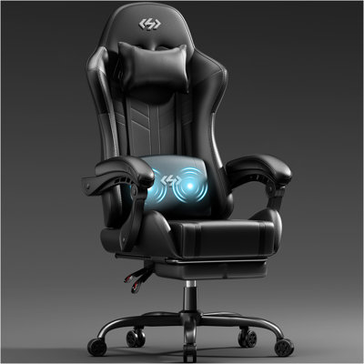 HLDIRECT Gaming Chair, Ergonomic Video Game Seat with 360° Swivel & Lumbar Massage, Computer Chair PU Leather Cushion for Adults Home/Office Use (Black)