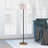 Two-Tone Floor Lamp With Linen Shade - Matte Black/Brass Finish