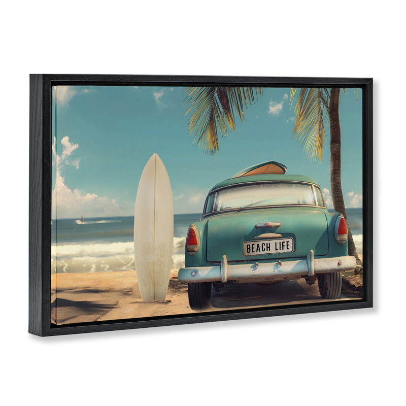 Étiquette de licence Summer Beach Life, Cadre flottant noir de jais, H 17 po x l 25 po