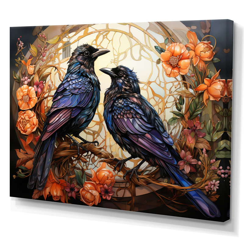 Corbeau enchanté monarques sur toile, H 12 po x l 20 po x P 1 po, Toile tendue