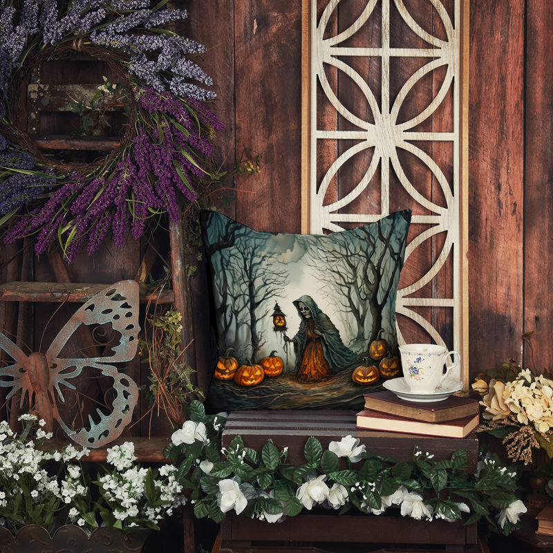 Coussin décoratif intérieur / extérieur en polyester More / Spooky More Spooky Halloween, 14 po x 14 po