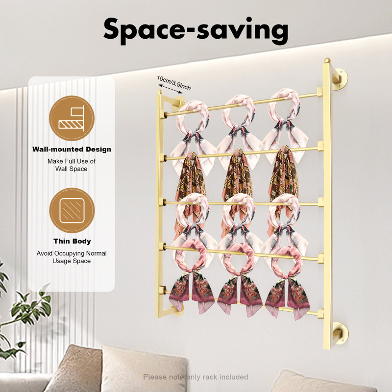 Akiyoshi Wall Mounted Scarf Rack, Gold