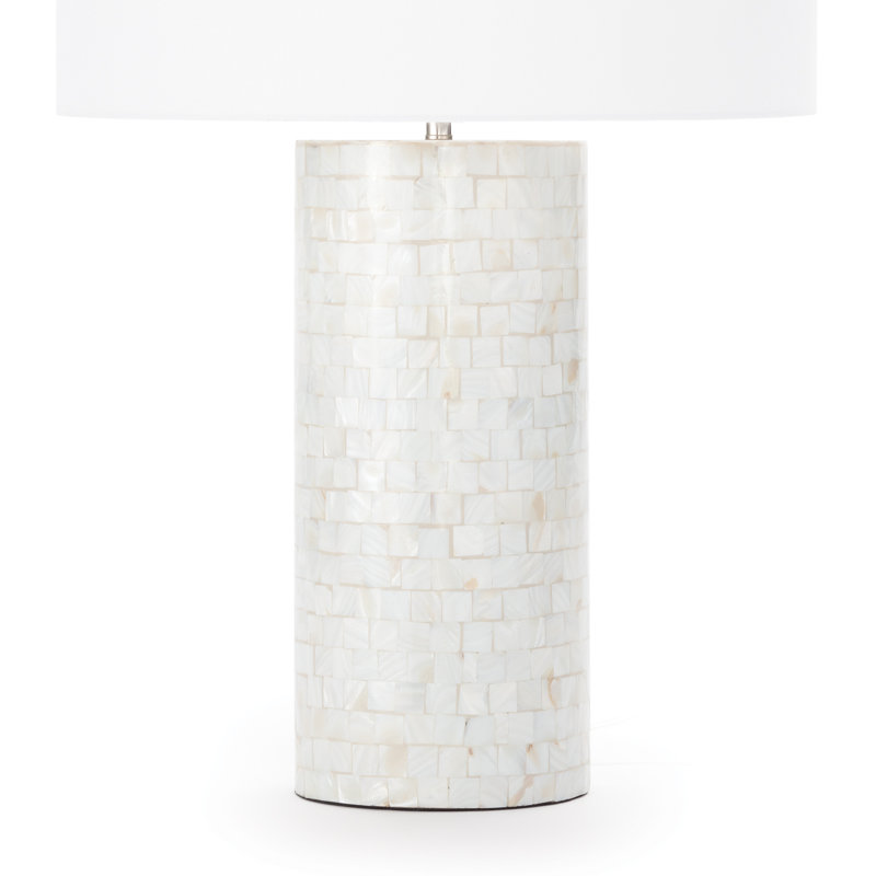 White Linen Shade Mother of Pearl Table Lamp