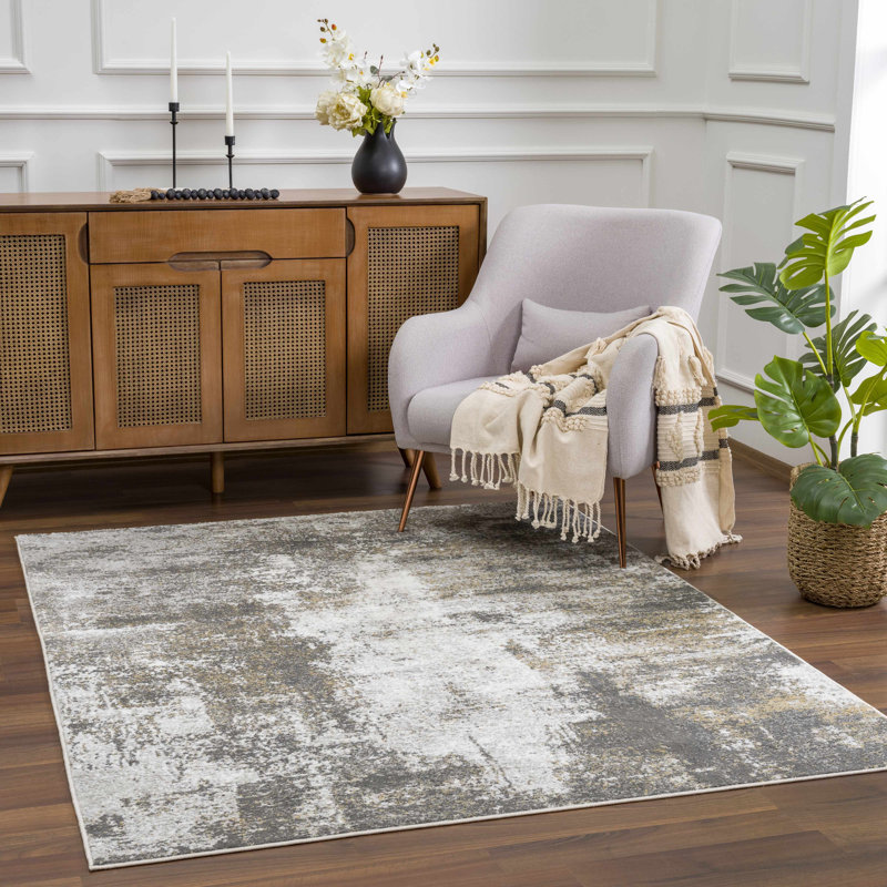 Liveree Gray and Beige Abstract Medium Pile Area Rug 6'7" x 9'