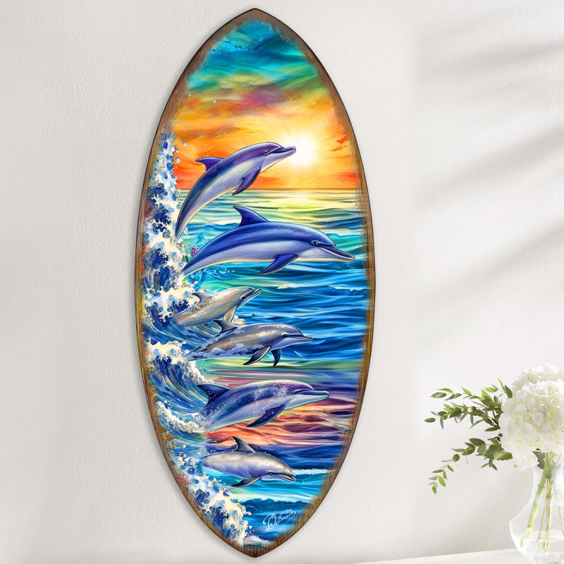 Décoration murale planche de surf Dolphins, H 36 po x l 12 po x P 1 po