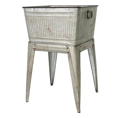 Large Galvanized Tub On Stand 20.5X20.5X21 Inches For Entertaining And Home Decor Rustic Design With Rivet Details