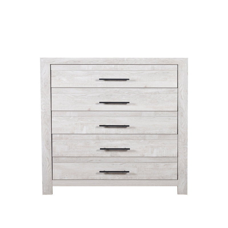 Commode 5 tiroirs de style moderne en bois, Naturel / rustique
